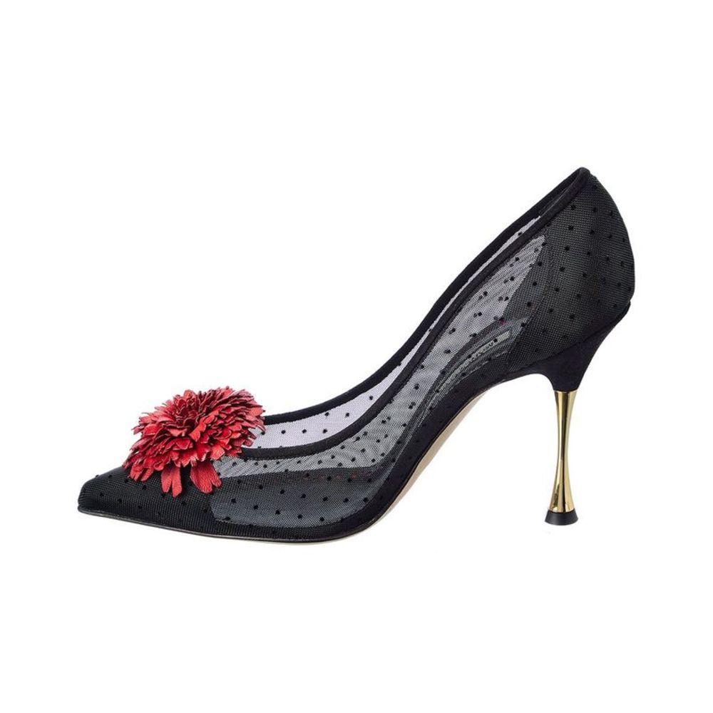 Manolo Blahnik Sohemias 105 Polka Dot Mesh Pump, Black - Picture 2 of 5